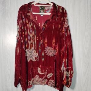 Johnny Was -Red w Multicolor burnout cut Blouse
